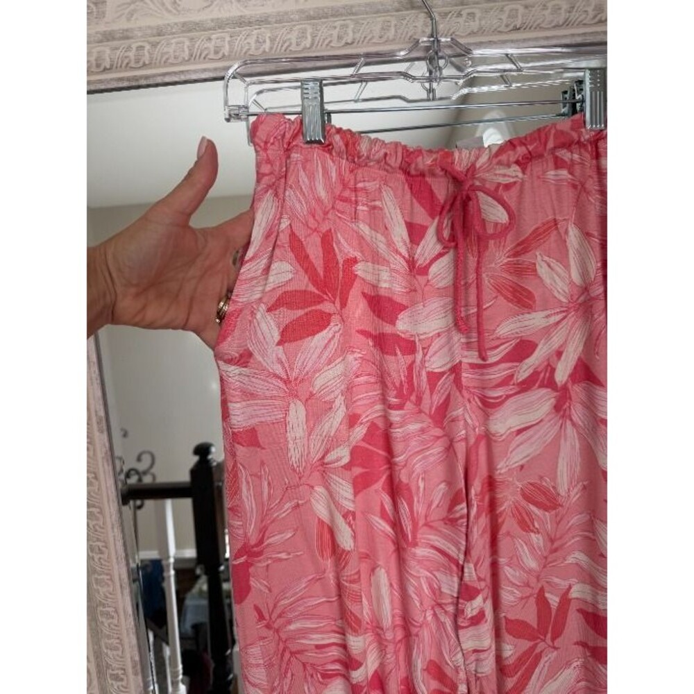 Tommy Bahama Pink Tropical Print Pajama Set Top & Wide Leg Lounge Pants Small - Picture 4 of 8
